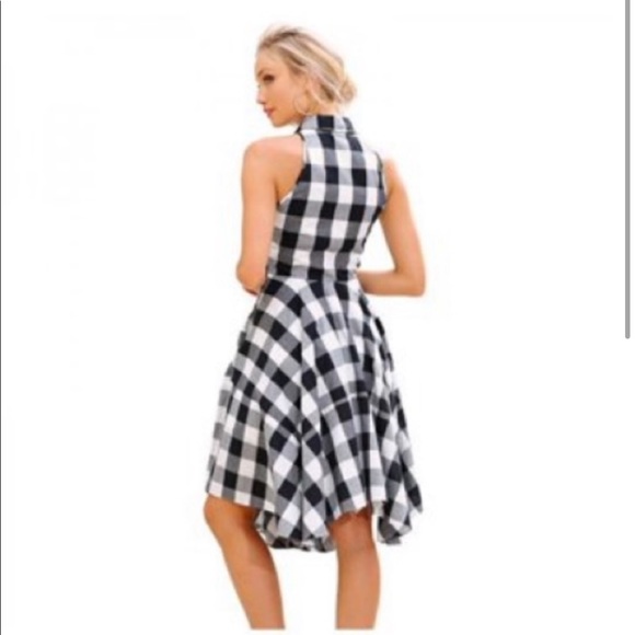 Efinny Checkered Plaid Flowy Sleeveless Shirt Dress - Picture 2 of 4